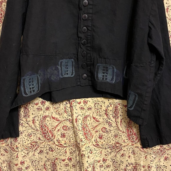 Blue Fish Black Hemp & Cotton Long Sleeve Top w Original Art - Picture 4 of 12